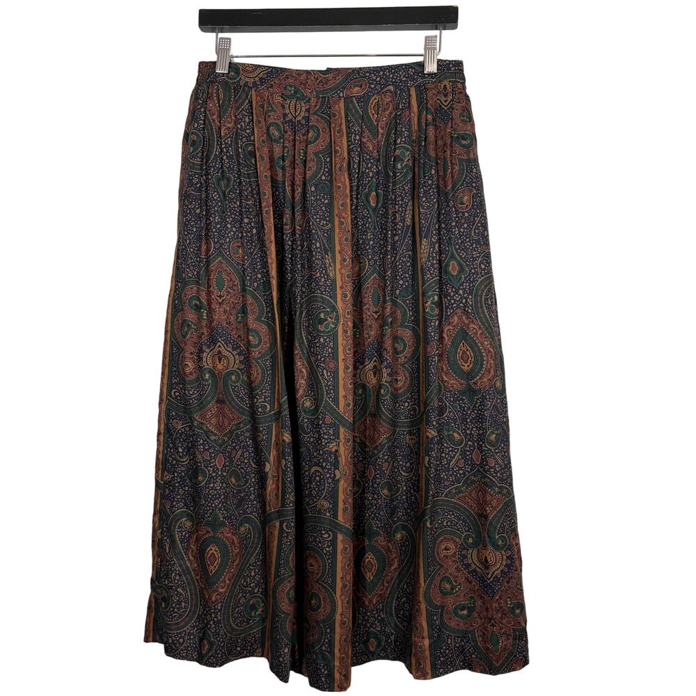 Vintage J'Envie Sport Pleated Skirt Jewel Tone Paisley Midi - 12
